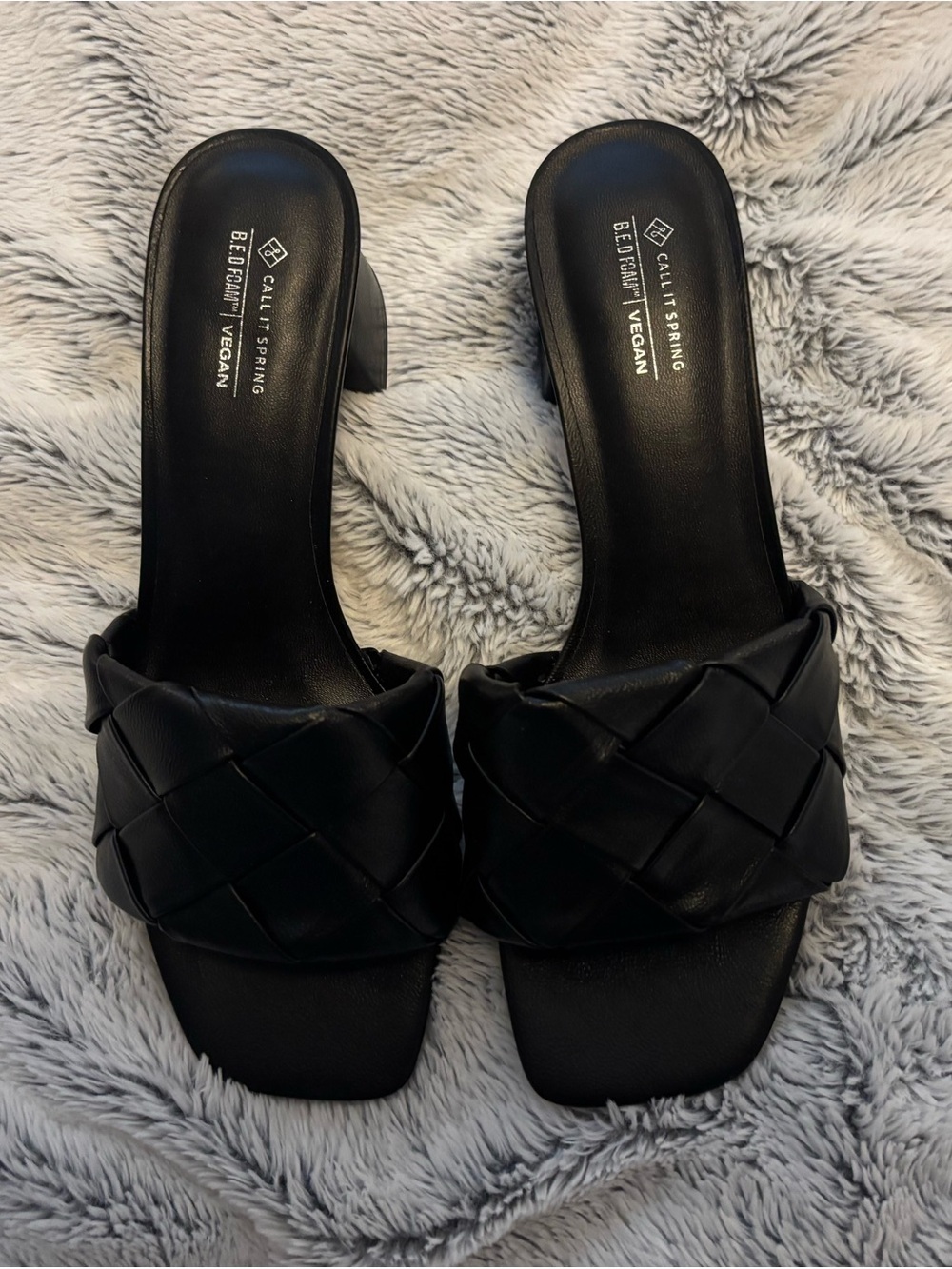 Call It Spring Black Woven Slide Heels
